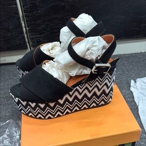 Missoni Black and White Zigzag Platform Wedges